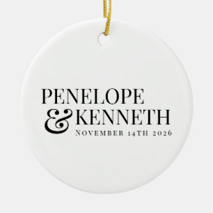パーソナライズされたクラシックエレガント白黒結婚ズ セラミックオーナメント