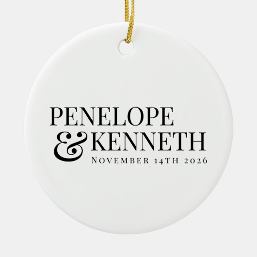 パーソナライズされたクラシックエレガント白黒結婚ズ セラミックオーナメント (正面)