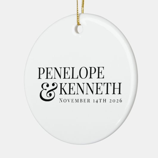 パーソナライズされたクラシックエレガント白黒結婚ズ セラミックオーナメント (左)
