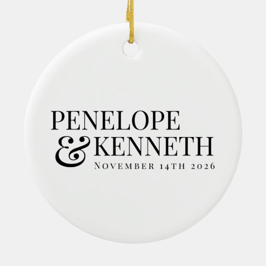 パーソナライズされたクラシックエレガント白黒結婚ズ セラミックオーナメント (裏面)