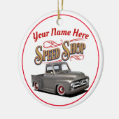 パーソナライズされたクラシックトラックスピードショップ セラミックオーナメント (左)