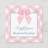 パーソナライズされたクラシックピンクギンガムガールズギフト エンクロージャーカード (正面)