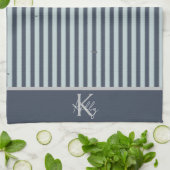 パーソナライズされたクラシックブルースキッチンストライプのタオル キッチンタオル (折り畳み)