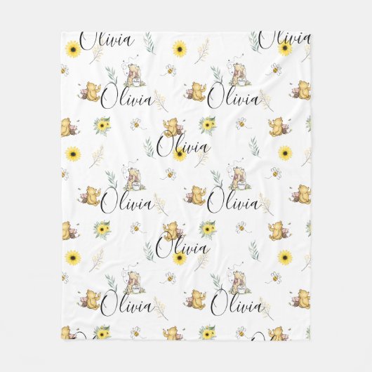 パーソナライズされたクラシックワインベアベビーブランケット フリースブランケット (正面)