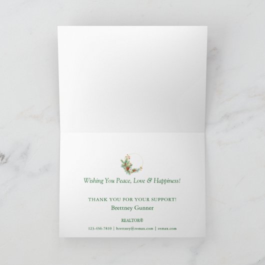 パーソナライズされたクラシック不動産エージェントのクリスマスカード サンキューカード (内部)