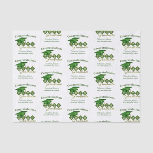 パーソナライズされたクラシック卒業グリーン&金ゴールド 薄葉紙 (正面)