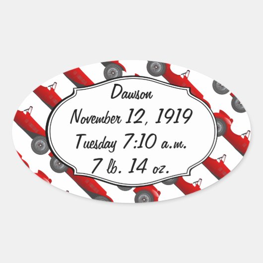 パーソナライズされたクラシック男の赤ちゃんStatギフト 楕円形シール (正面)