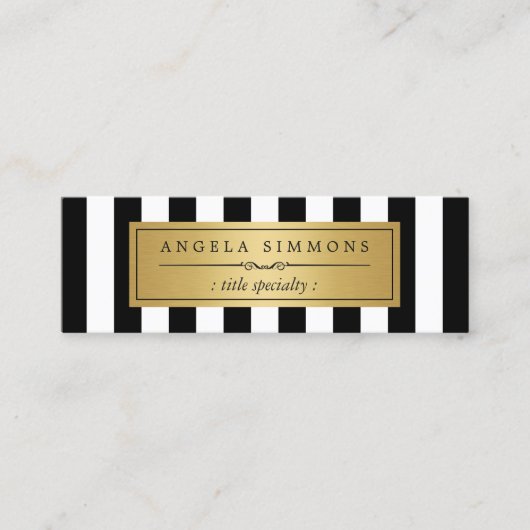 パーソナライズされたクラシック白黒ストライプミニホテル スキニー名刺 (正面)