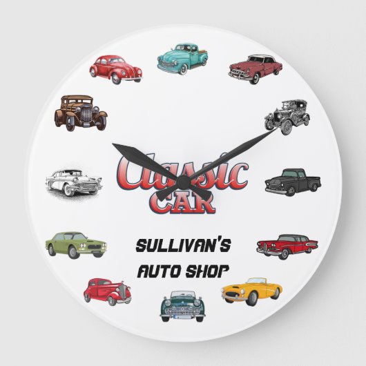 パーソナライズされたクラシック車 ラージ壁時計 (正面)