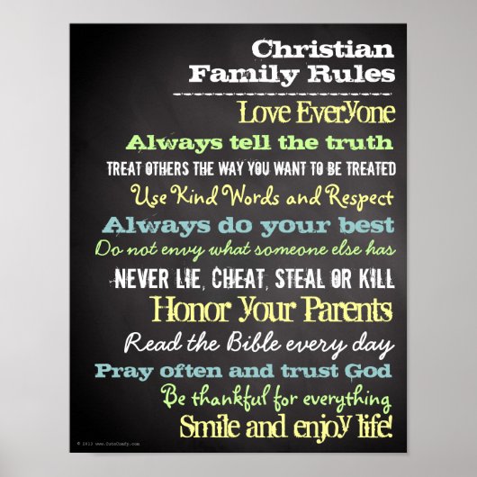 パーソナライズされたクリスチャン家族ルールハウスサイン ポスター (正面)