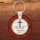 パーソナライズされたクリスチャン・パーティーの好意Burgundy キーホルダー (正面)