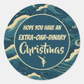 パーソナライズされたクリスマスおもしろいボート ラウンドシール (正面)