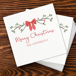 パーソナライズされたクリスマスかわいいコケットボウトレンディー スタンダードカクテルナプキン