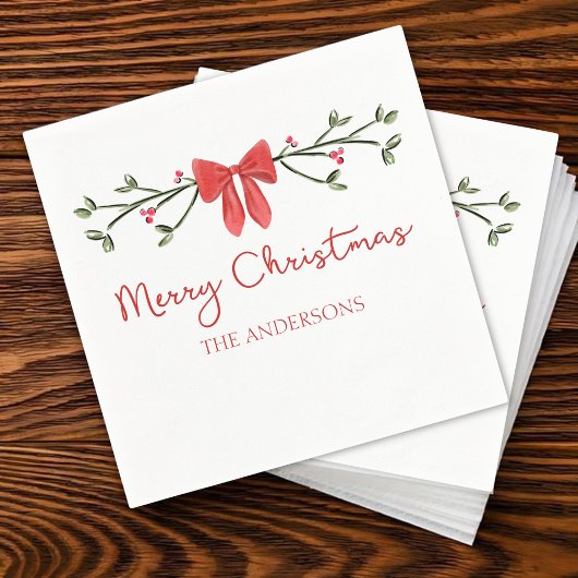 パーソナライズされたクリスマスかわいいコケットボウトレンディー スタンダードカクテルナプキン