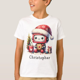パーソナライズされたクリスマスかわいいロボット Tシャツ