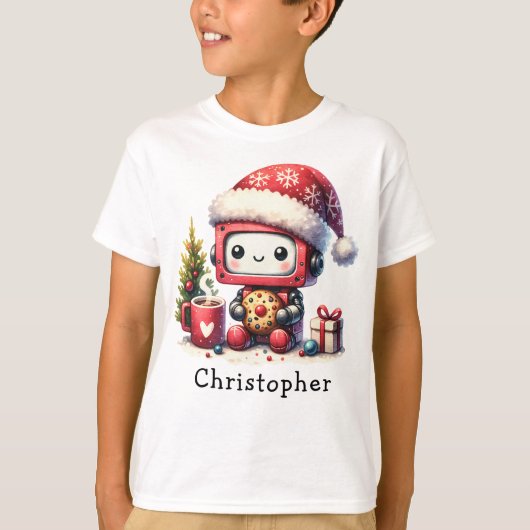 パーソナライズされたクリスマスかわいいロボット Tシャツ (正面)