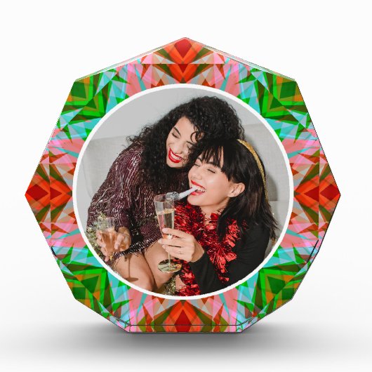 パーソナライズされたクリスマスすてき星赤メリー緑 フォトブロック (正面)