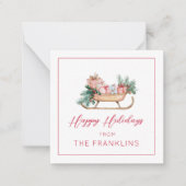 パーソナライズされたクリスマスそりのギフト囲い ノートカード (正面)