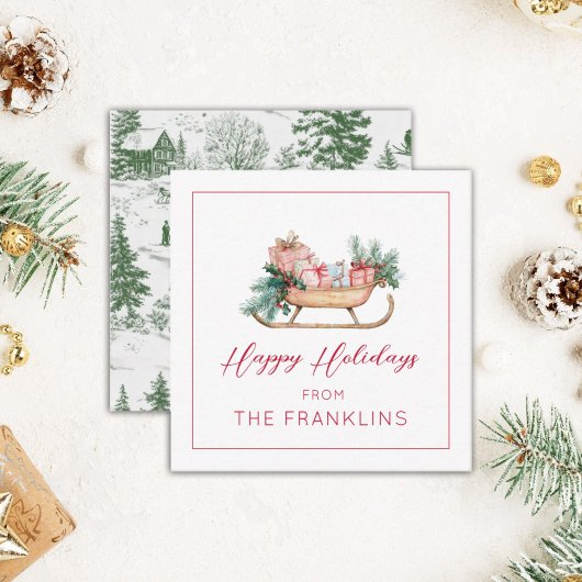 パーソナライズされたクリスマスそりのギフト囲い ノートカード