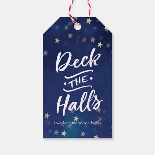 パーソナライズされたクリスマスのギフトのタグがホールをデッキ ギフトタグ (正面)