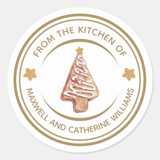 パーソナライズされたクリスマスのジンジャーブレ焼いたッド ラウンドシール (正面)