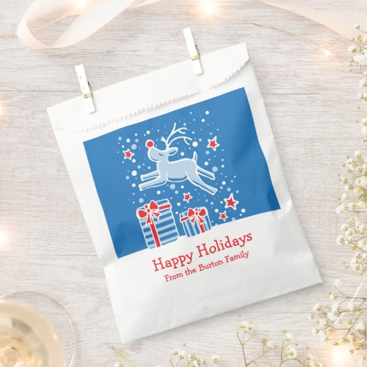 パーソナライズされたクリスマスのトナカイ党の好意バッグ フェイバーバッグ (クリップ留めされた状態)