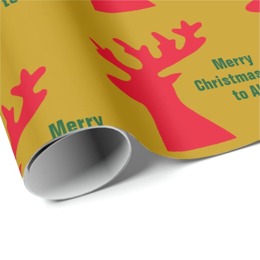 パーソナライズされたクリスマスのトナカイ金ゴールドレッド&グリーン ラッピングペーパー (ロールコーナー)