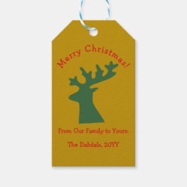 パーソナライズされたクリスマスのトナカイ頭グリーン&金ゴールド ギフトタグ