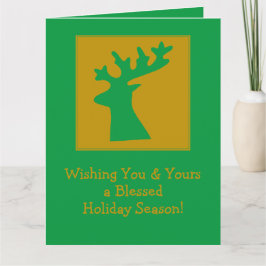パーソナライズされたクリスマスのトナカイ頭金ゴールドグリーン カード