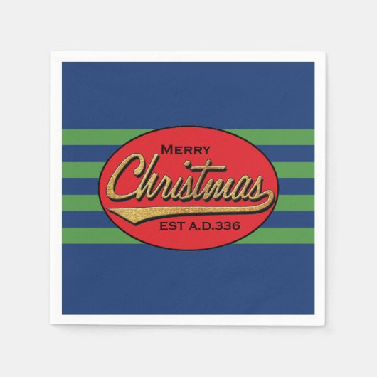 パーソナライズされたクリスマスのナプキン「レトロクリスマス」 スタンダードカクテルナプキン (正面)
