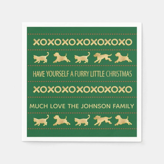 パーソナライズされたクリスマスのナプキン「毛皮のクリスマス」 スタンダードカクテルナプキン (正面)