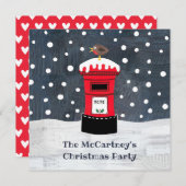 パーソナライズされたクリスマスのポストボックス&ロビン招待状 (正面/裏面)