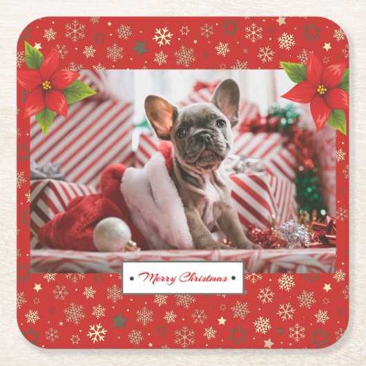パーソナライズされたクリスマスの写真 スクエアペーパーコースター (正面)
