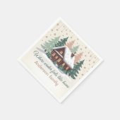 パーソナライズされたクリスマスの冬のキャビン スタンダードカクテルナプキン (角)