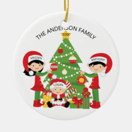 パーソナライズされたクリスマスの家族3人 セラミックオーナメント
