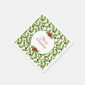 パーソナライズされたクリスマスの松ぼっくりと赤い実 スタンダードカクテルナプキン (角)