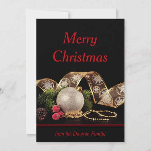 パーソナライズされたクリスマスの飾りとレース シーズンカード (正面)