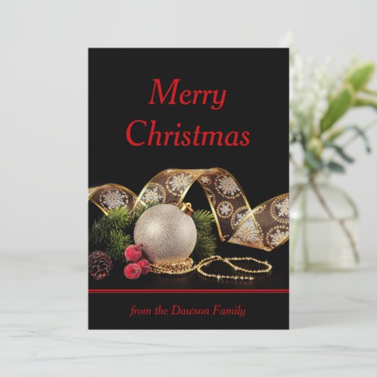 パーソナライズされたクリスマスの飾りとレース シーズンカード (スタンド正面)