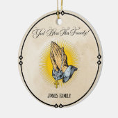 パーソナライズされたクリスマスの飾り – "神は私のファを祝福 セラミックオーナメント (左)