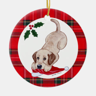 パーソナライズされたクリスマスイエロー・ラブラドール・レトリーバー子犬 セラミックオーナメント