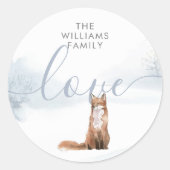 パーソナライズされたクリスマスウィンターウッドランドキツネ ラウンドシール (正面)