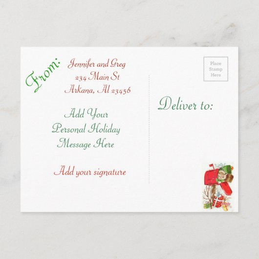 パーソナライズされたクリスマスウィンドウファミリーフォトカード シーズンポストカード (裏面)