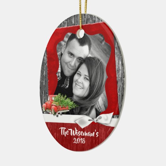 パーソナライズされたクリスマスウッドトラック写真オーナメント セラミックオーナメント (左)