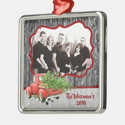 パーソナライズされたクリスマスウッドトラック写真オーナメント メタルオーナメント (左)