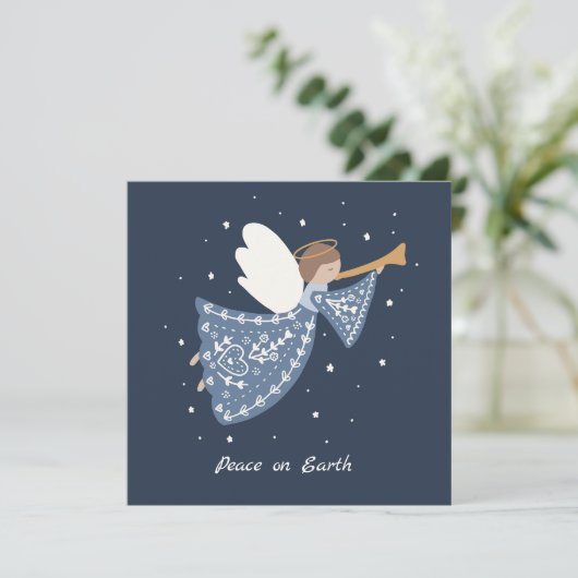 パーソナライズされたクリスマスエンジェルホリデーピースアース 招待状 (スタンド正面)