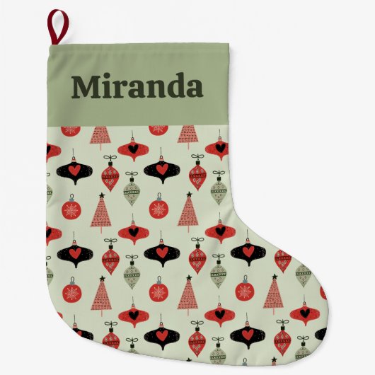 パーソナライズされたクリスマスオーナメントパターン ラージクリスマスストッキング (正面)