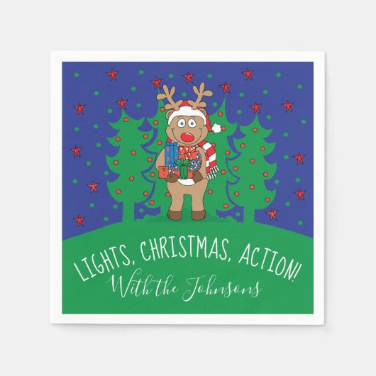 パーソナライズされたクリスマスカクテルナプキンズトナカイ スタンダードカクテルナプキン (正面)
