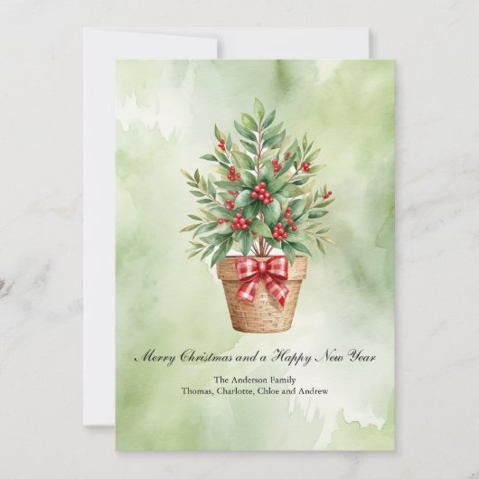 パーソナライズされたクリスマスカードツリーレッドベリー シーズンカード (正面)