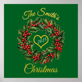 パーソナライズされたクリスマスガーランドハート ポスター