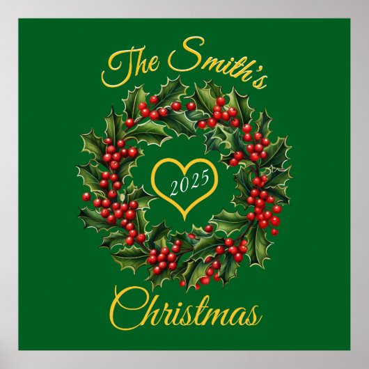 パーソナライズされたクリスマスガーランドハート ポスター (正面)